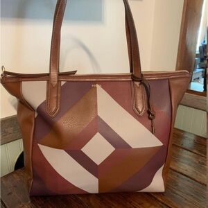 Fossil Women's Brown and Tan Geometric Tote